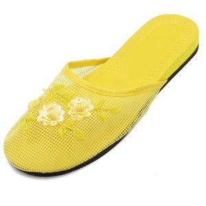 Sequined Mesh Sandals in Bright Yellow